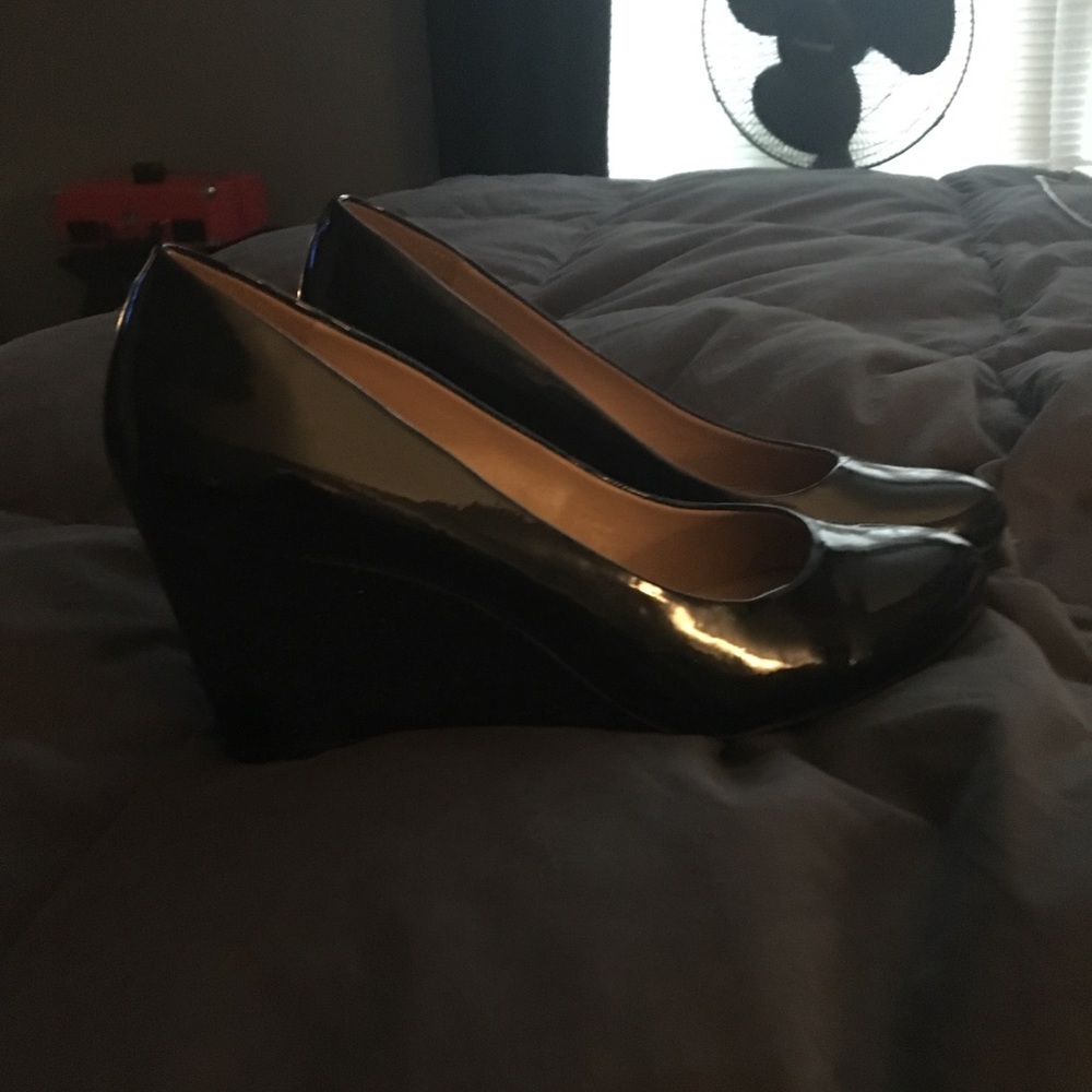 Jcrew patent leather black wedges